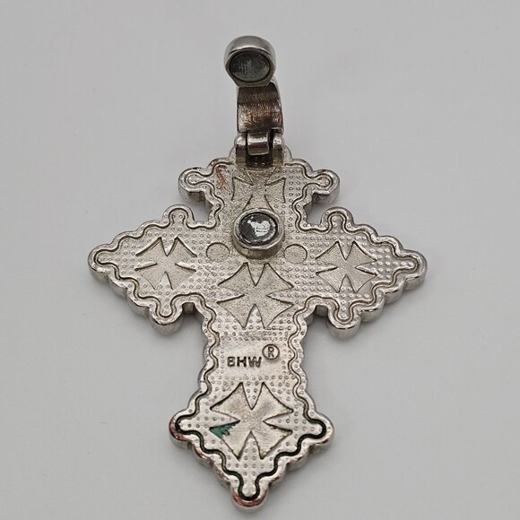 Cross Pendant Rhinestone Western Orange Leather Silver Tone 2.75" Faith Cowgirl - Picture 3 of 14